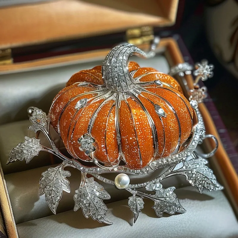 Pumpkin Shape Brooch With Freshwater Pearl Niche Decor Pin Christmas Holiday Gift for Women