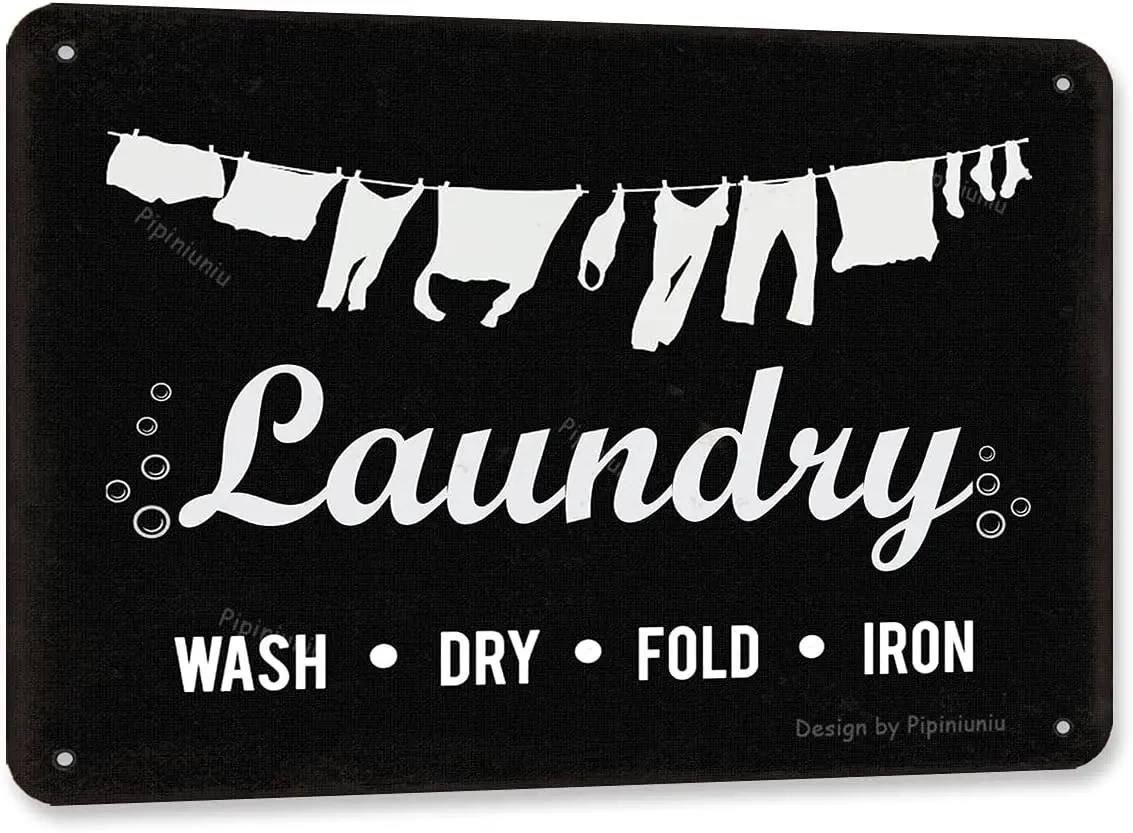 Laundry Wash Dry Fold Iron 8X12 Inch Iron Vintage Look Decoration Plaque Sign for Home Living Room Bathroom Farmhosue Funny Wall