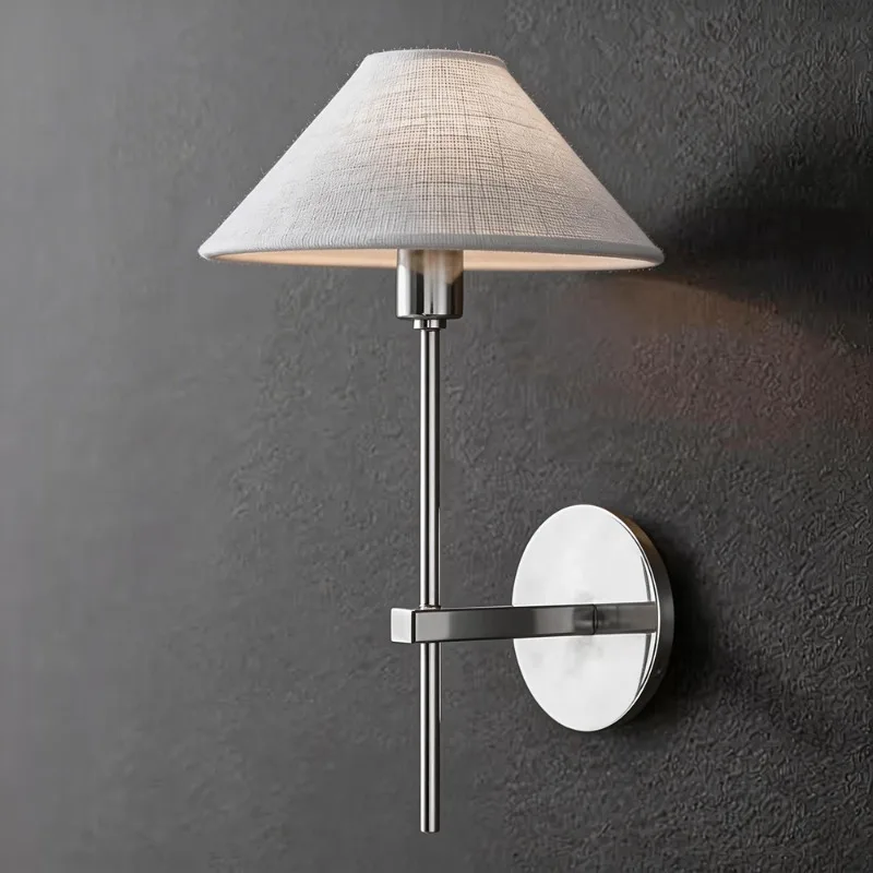 American Simple Retro LED Wrought Iron Wall Lamp Fabric Lampshade Indoor Home Living Room Background Wall Bedroom Bedside Lamp