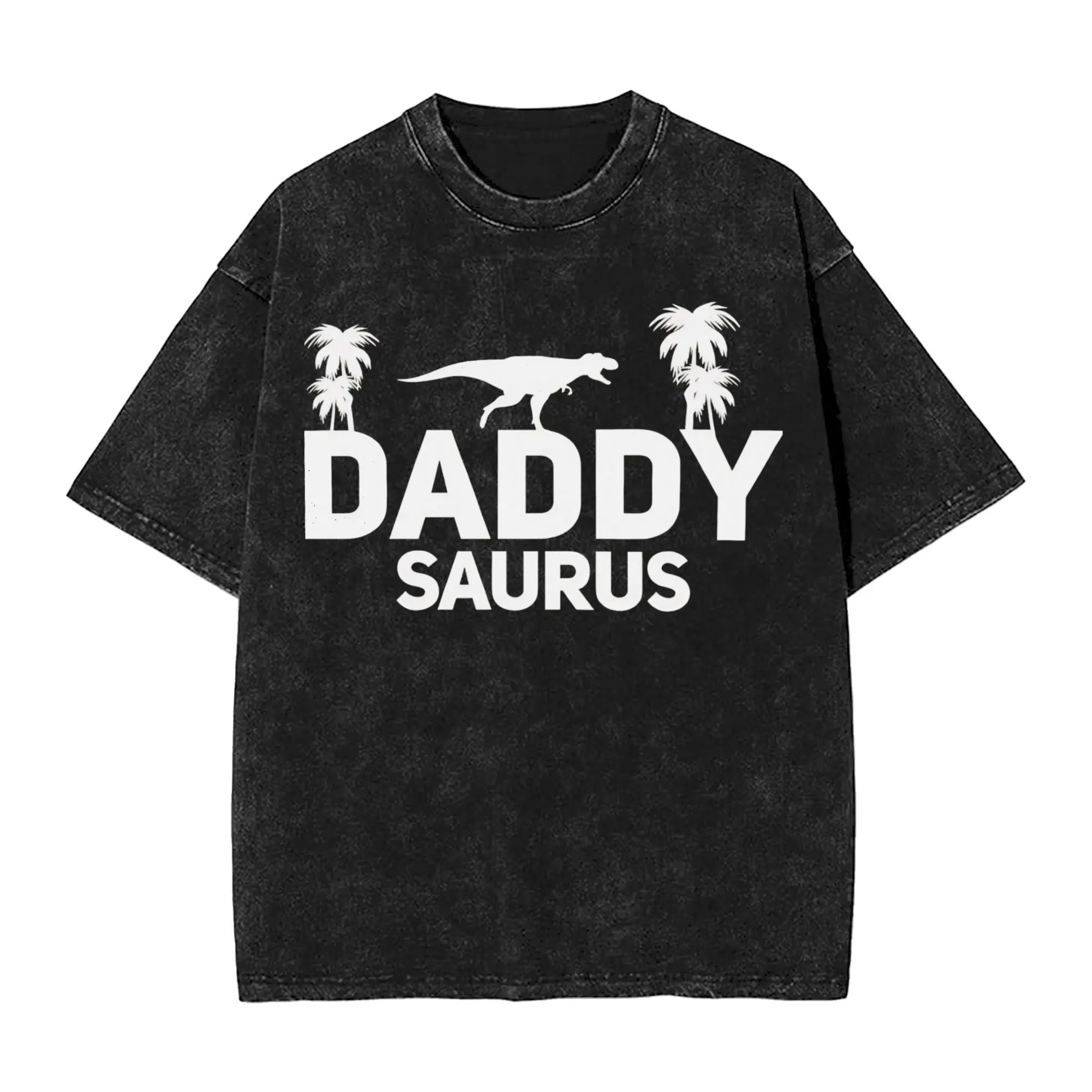 Men Women's T Shirt Daddy Saurus  Washed T-Shirts Harajuku  Summer Tee Shirt Y2K Fun Custom DIY Cotton Clothing Gift Idea