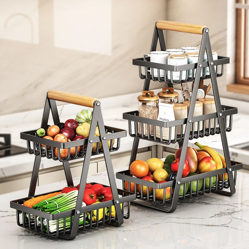 

1PCS 2/3 Tiers New Portable Iron Kitchen Storage Rack Multifunctional Fruit Basket Multi-layer Bread Snack Desktop Storage Shelf