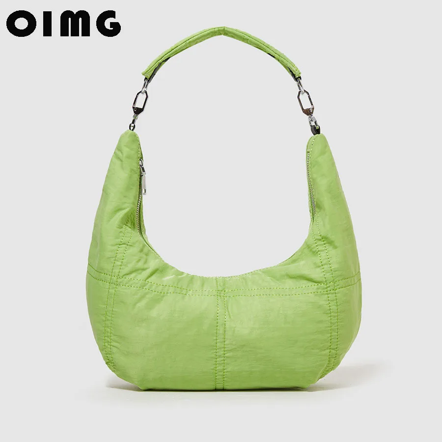 

OIMG Nylon Quilted Shoulder Bag Y2K Crescent Banana Luxury Designer Purse White High Quality New Small Hobo Dumpling Bag