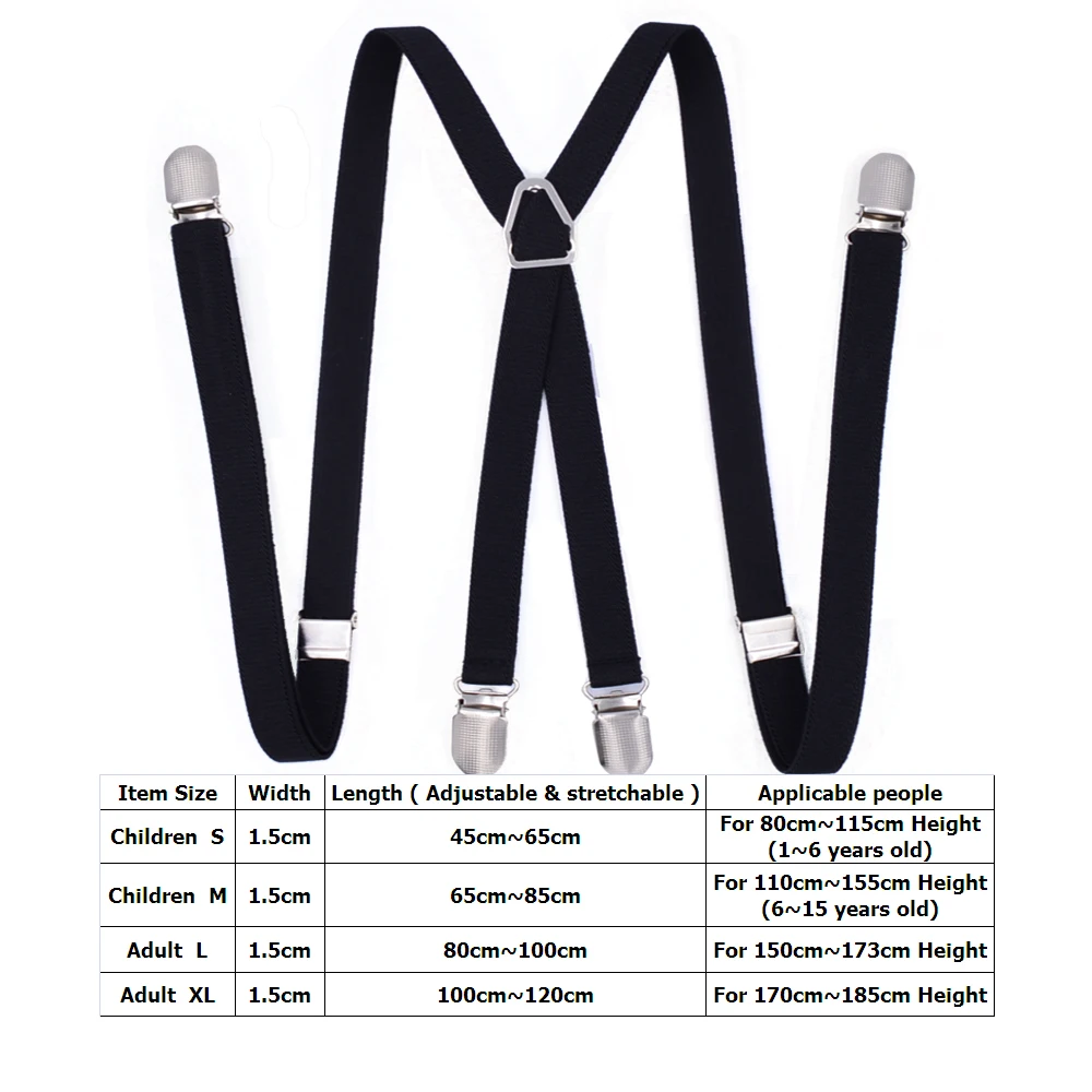 1.5cm narrow thin Suspenders for Women Elastic Adjustable Adult Braces Suspender 4 clips on Kids Children Boys Girls Accessories