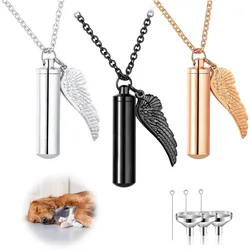 Ashes Pendant Cylindrical Small Wings Memory of Loved Ones Pet Cat Dog Necklace Easy To Carry Everyday Wear Pet Tribute Supplies
