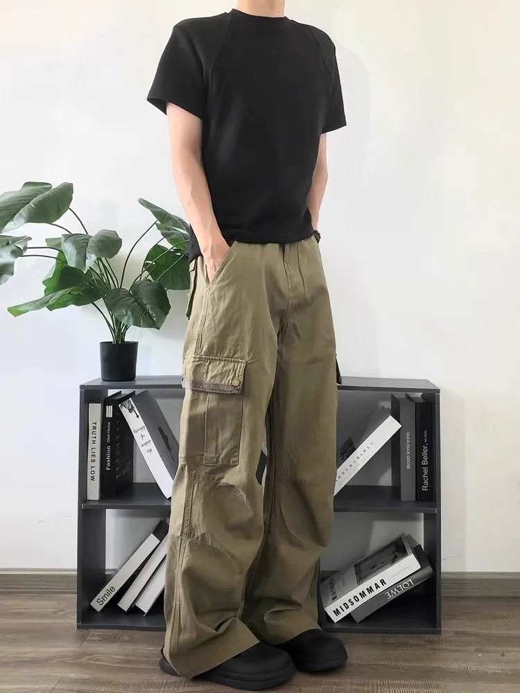 بنطلون رجالي صيفي كلاسيكي على الطراز الأمريكي مع جيوب كبيرة، بنطلون واسع مستقيم الساقين، أزياء عصرية للاستخدام اليومي