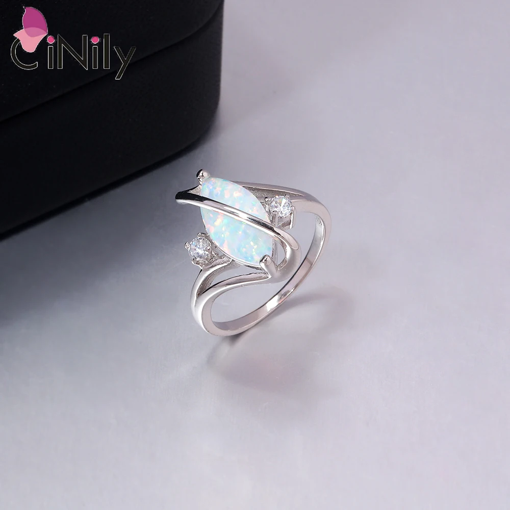 CiNily Authentic 100% 925 Sterling Silver Created White Fire Opal Rings With Cubic Zirconia for Women Wedding Fine Jewelrys Ring
