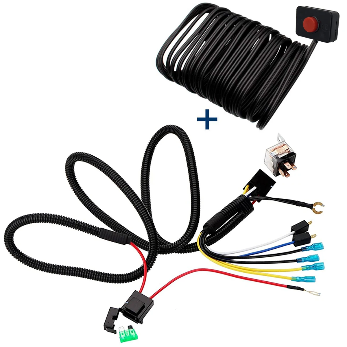 Car Horn Relay Wiring Harness Kit and Horn Push Button with 3 Meters Wire for Car Truck Grille Mount Blast Tone Horns