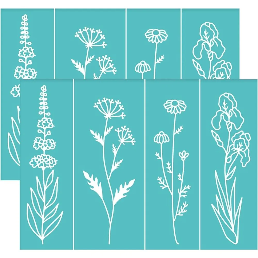 2pcs Silk Screen Printing Stencils Floral Pattern Self Adhesive Mesh Transfers Stencil Reusable Wild Flower Silkscreen Stencils