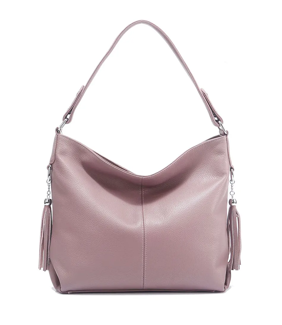 Zency Fashion Taro Pink Khaki Red Women Genuine Leather Handbag Hobo Bag Crossbody Tassel Bags Medium Shopper Totes Bolsa Sacs