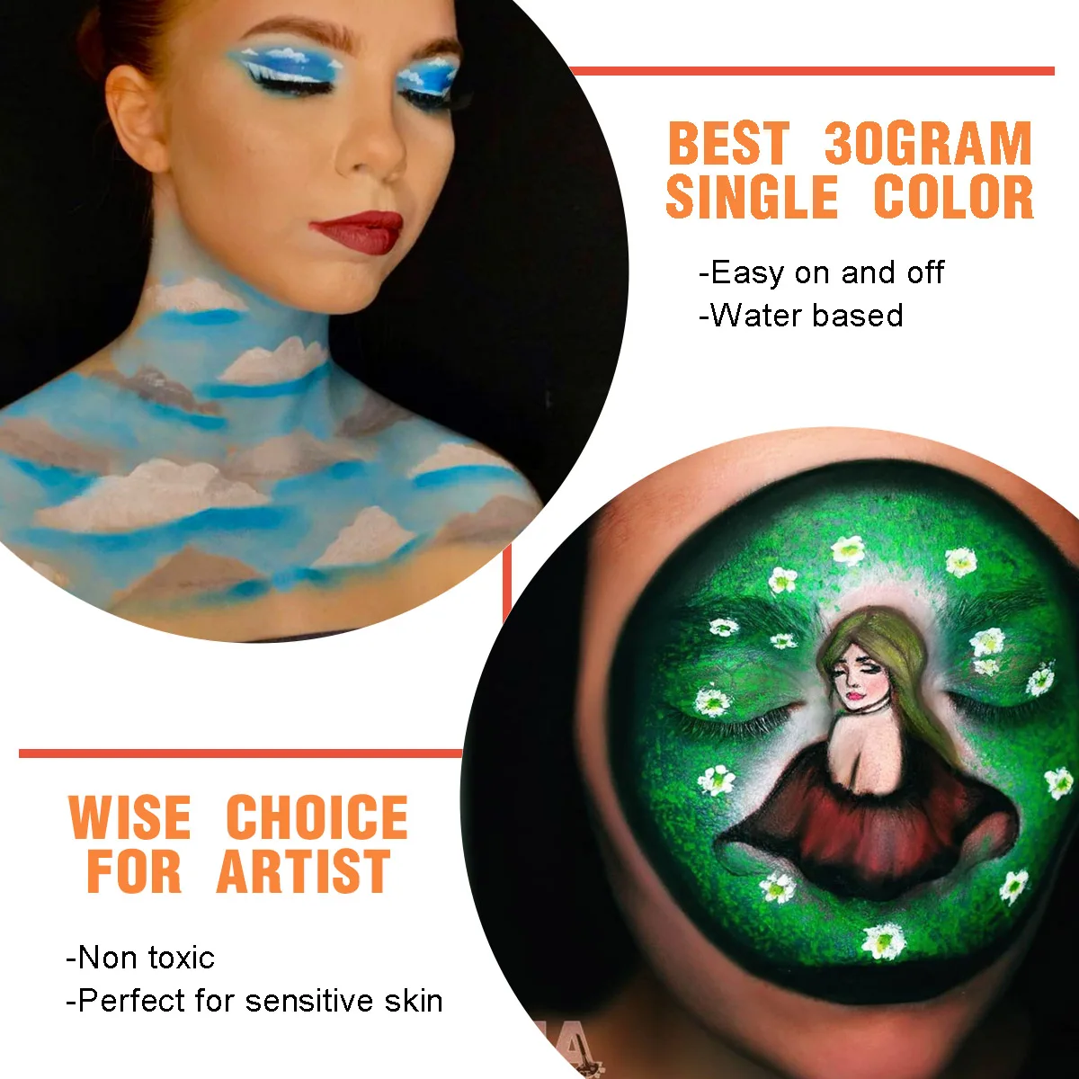 Bowitzki 30g Professional Face Paint Body Paint Water Based Face painting Makeup Safe  and Adults Single Color For Adults