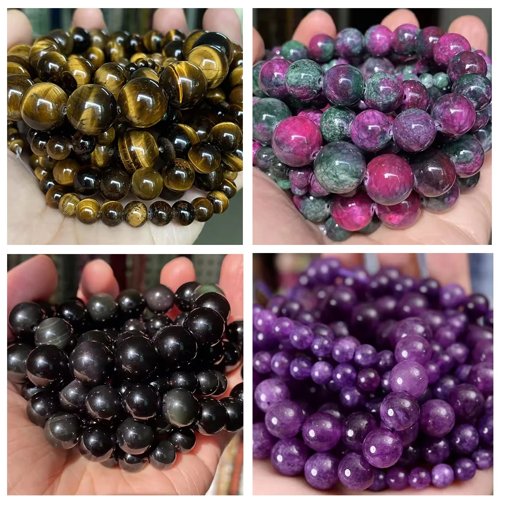 

6/8/10mm 1 Strand Natural Stone Beaded Tiger Eye Black Obsidian Loose Beads for Jewelry Making DIY Bracelet Necklace Accessories