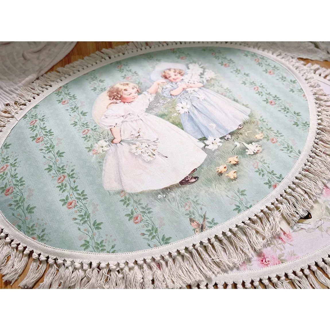 Retro Plush Carpet Girl Cute Non-Slip Soft Tassel Floor Mat Home Decor Livingroom Rugs  Pastoral Comfor Bedroom Bedside Carpet