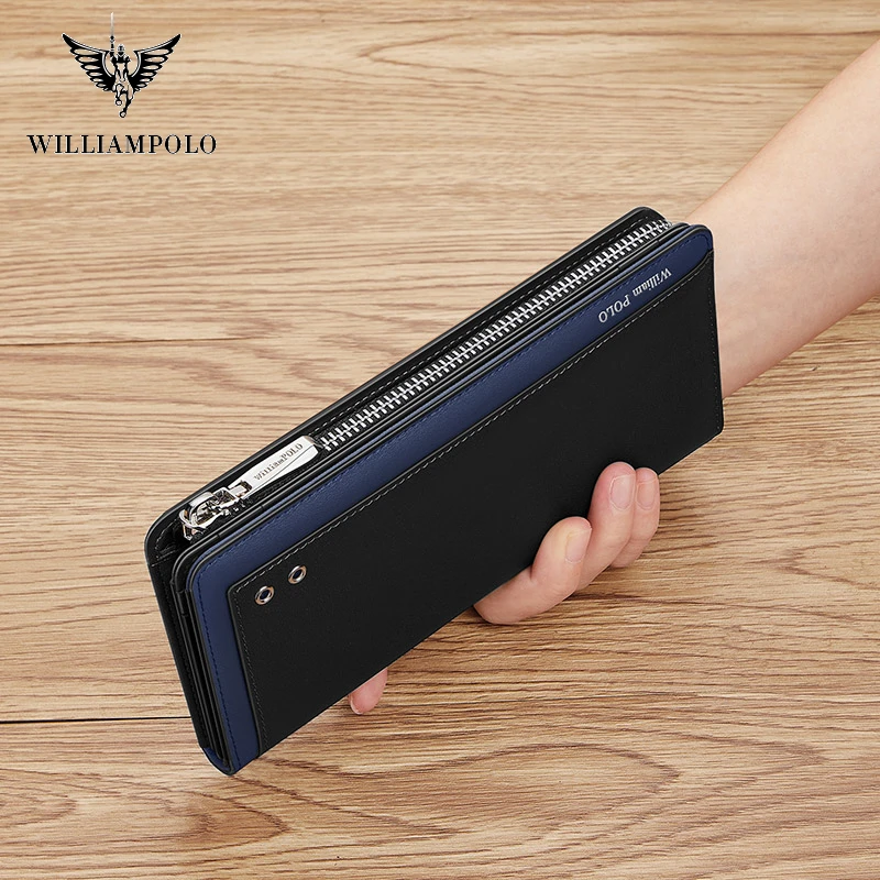 WILLIAMPOLO Wallet For Men Coin Leather Luxury Brand Men Wallets Long Zipper Clutch Business Designer Card Holder Wallet