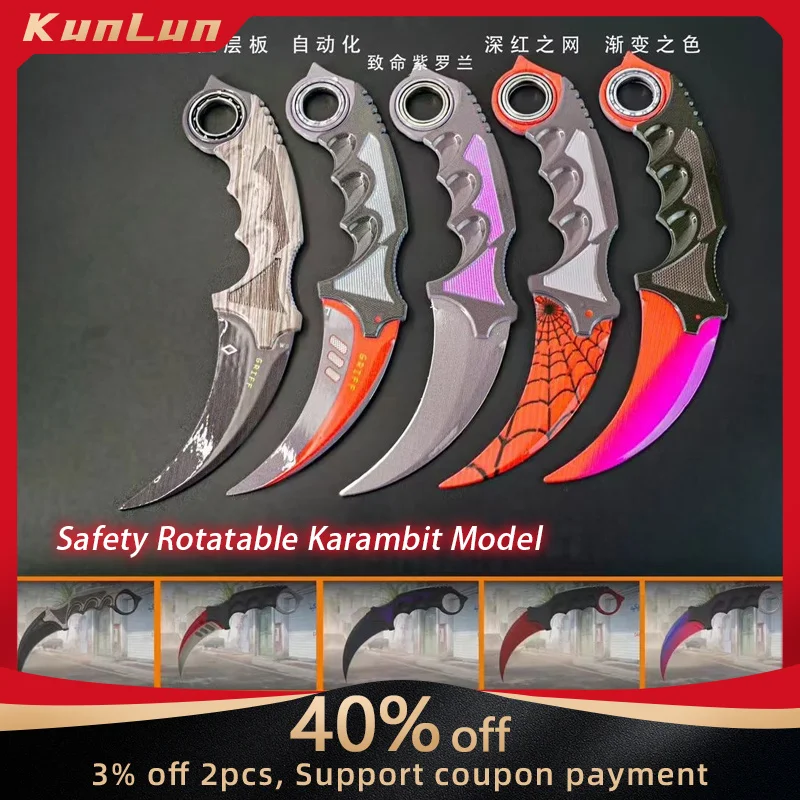 18cm Game Counter Peripheral Rotatable Karambit Metal Model Crimson Net/Black Laminated Board/Gradient Color Claw Knife Toy Safe