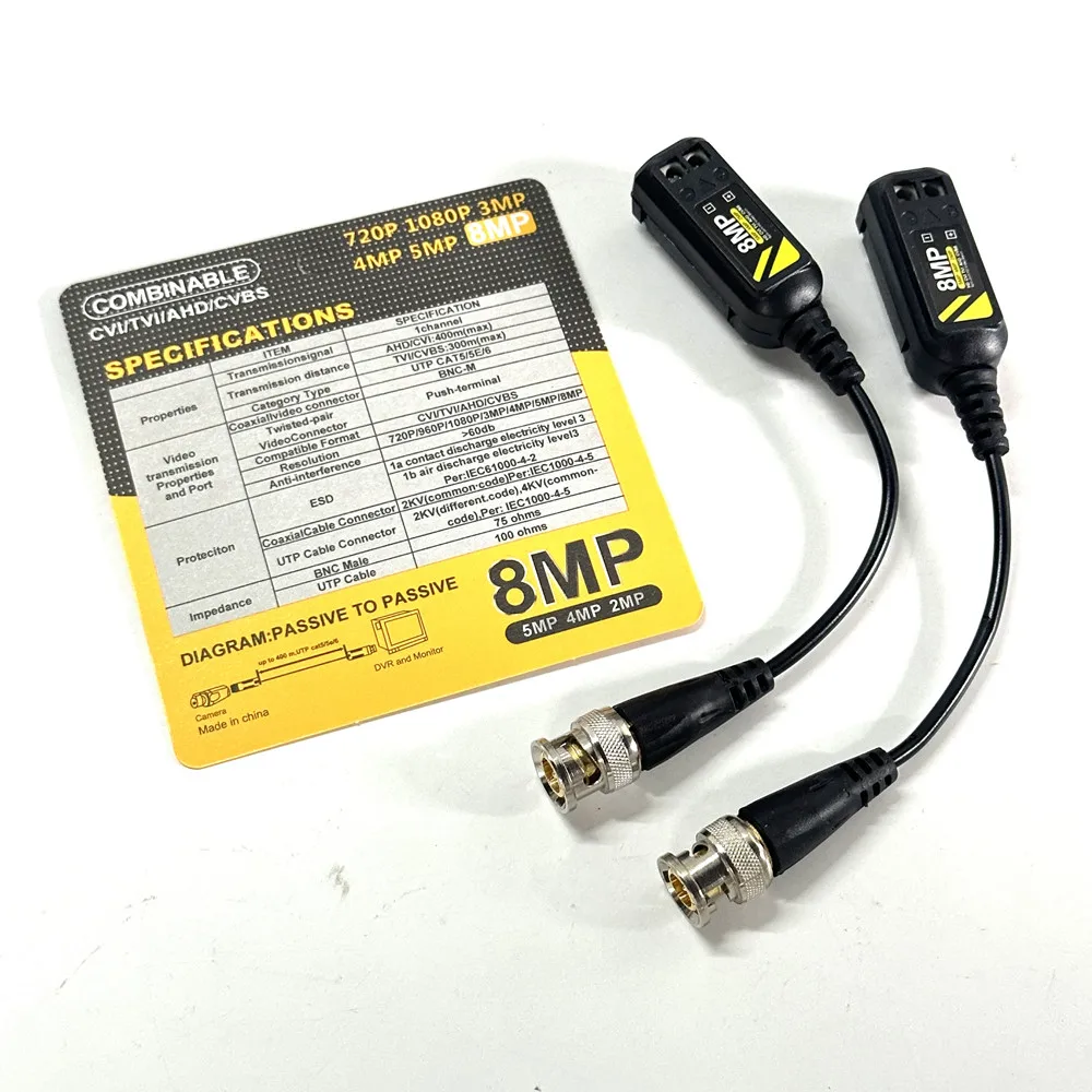 8MP BNC Video Balun Coaxial Transceiver Connectors Passive HD CCTV Twisted Pair For 4K/5MP/1080P AHD/CVI/TVI/CVBS Camera