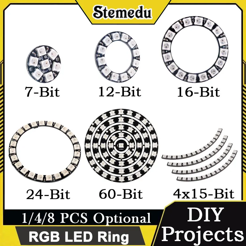 7/12/16/24/60 Bits WS2812B 5050 RGB LED Ring Programmable Lamp Light Arduino/Raspberry Pi Compatible 1/4/8 PCS Optional