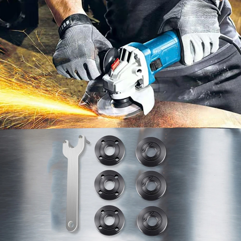 7 قطعة مجموعة مفاتيح ربط أدوات طاحونة زاوية سوداء فضية مفتاح ربط قابل للتعديل تتميز بتصميم سهل الإزالة وقدرة تلميع محسنة