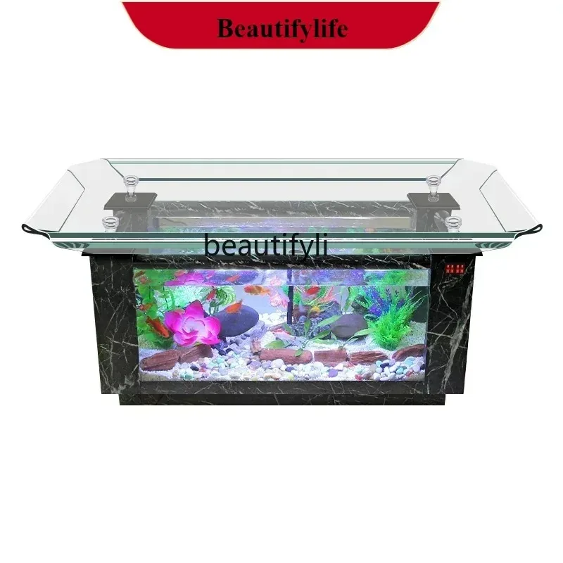 H Tea Table Fish Tank Aquarium Ecological Living Room Home Office Glass Tea Table Turtle Jar Bottom Filter Grass Tank  H