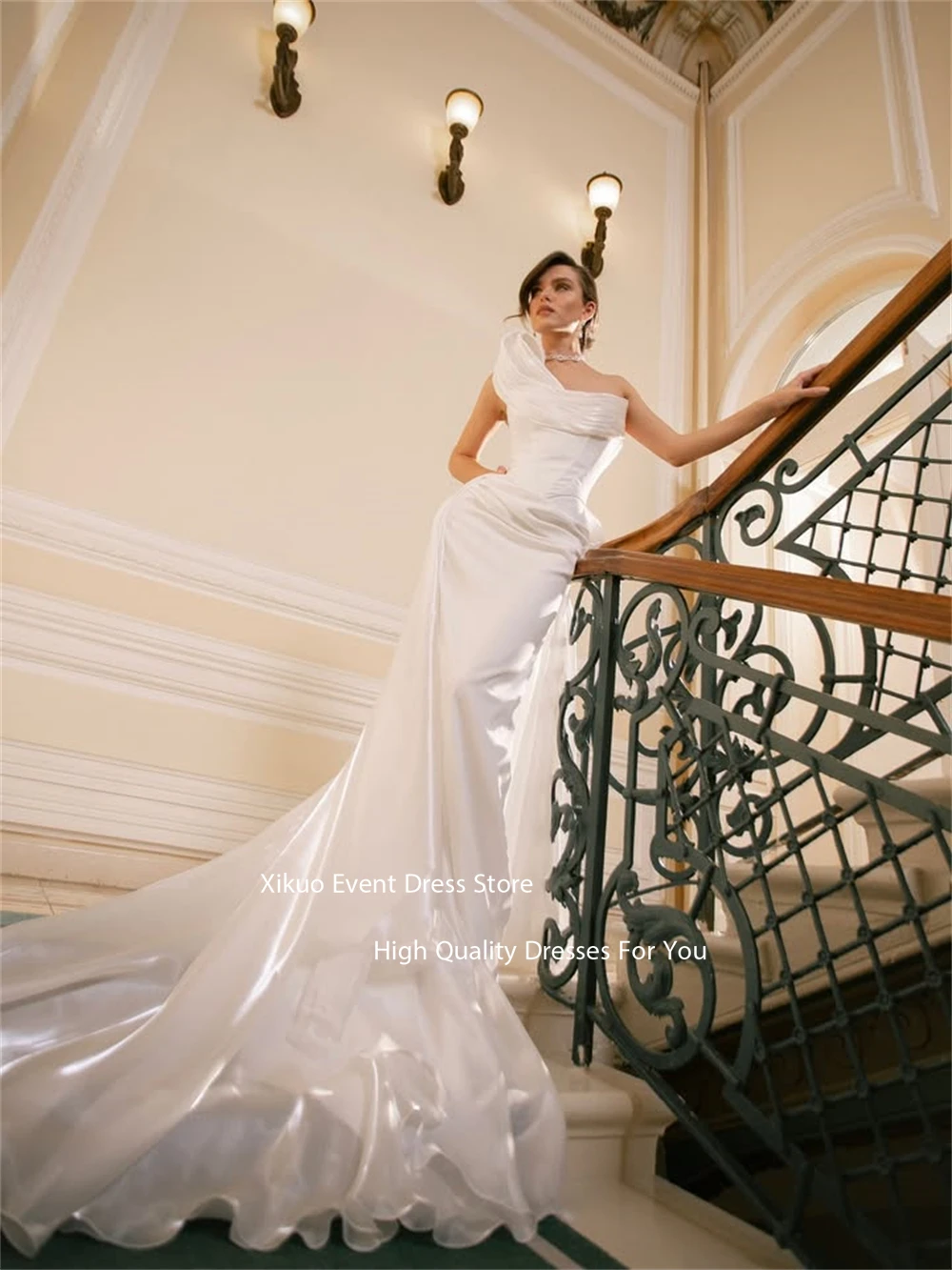 Xikuo-Vestido De Novia asimétrico hasta el suelo, Espalda descubierta, hombros descubiertos, personalizado