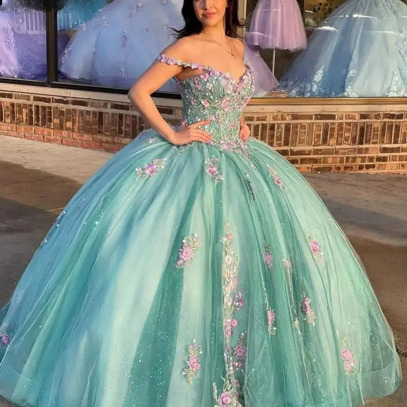 Light Green Ball Gown Quinceanera Dresses 2025 Vestidos De 15 Años Quinceañeras 3D Floral Applique Layers Sweet 16 Dress Party