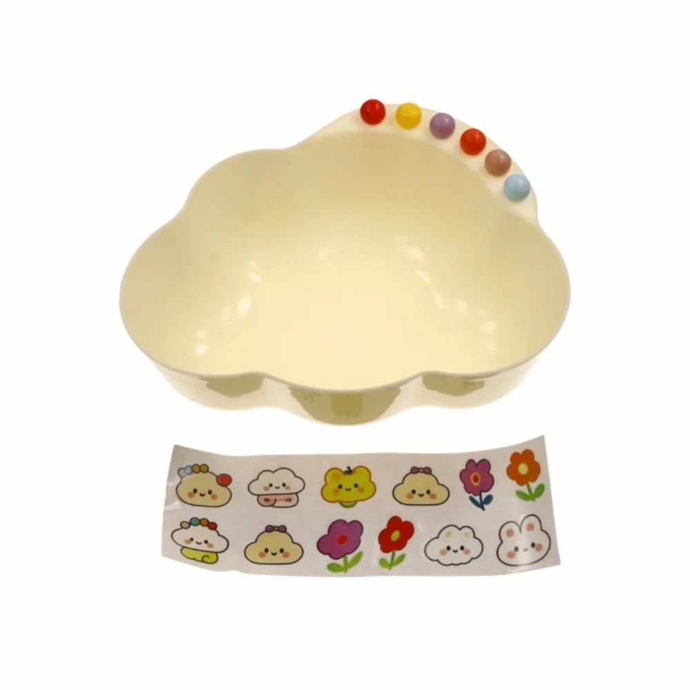 Cloud Shape Fruit Storage Tray Plastic Colored Beads Fruit Serving Plate with 6 Fruit Fork Large Capacity Dessert Salad Bowl