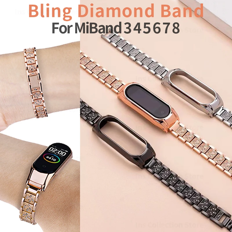 

Bling Diamond Bracelet for Xiaomi Mi Band 6 5 4 3 Fashion Metal Strap for MiBand 7 Women Replacement Wristbands Belt Accessories