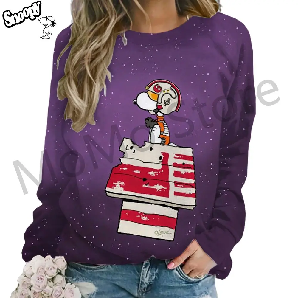 Snoopy Women\'s Long Sleeve Sweatshirts O Neck Pullovers Leisure 2024 3D Print Y2k Streetwear Kawaii Clothes High Quality Lovely