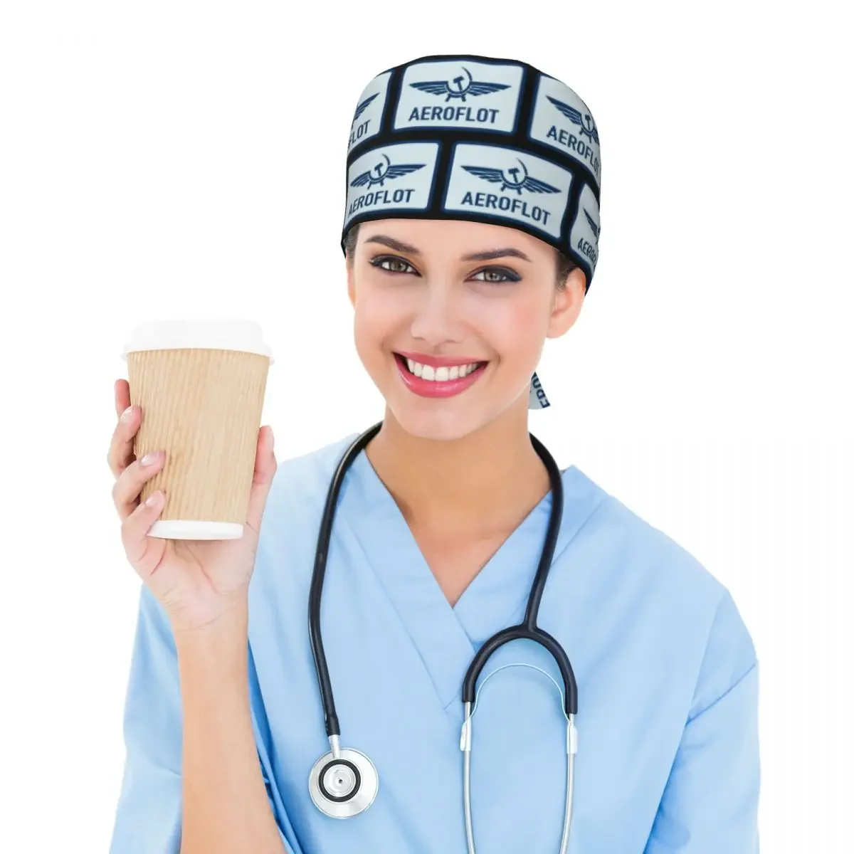 Aeroflot Aviation Russe Pilote Aerospace Aviateur Scrub Hat Doctor Working Surgical Cap Unisex Nursing Caps for Dentist