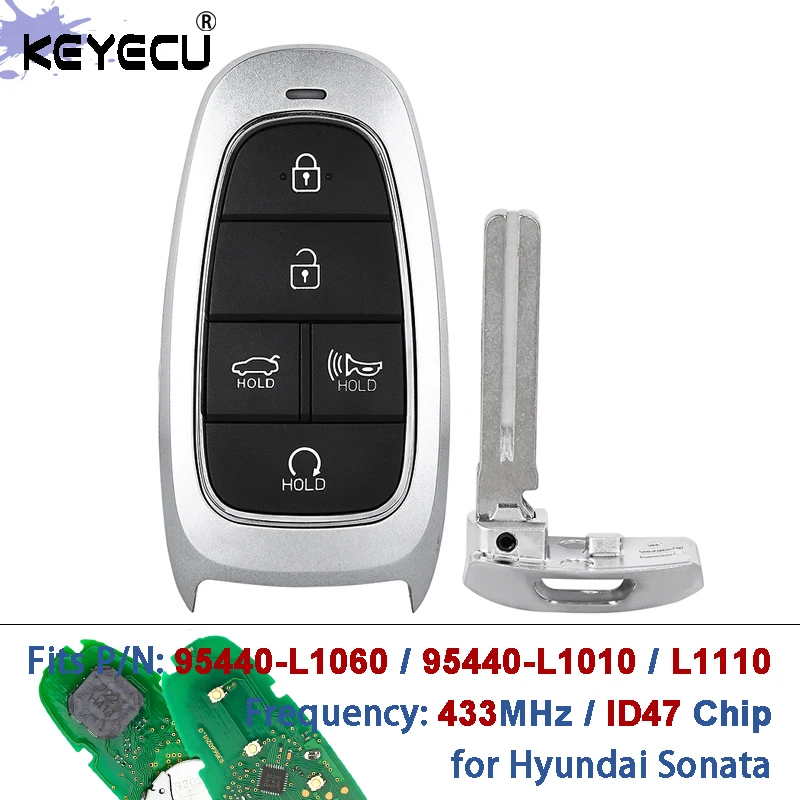 

KEYECU PN: 95440-L1060/95440-L1010/L1110 TQ8-F08-4F27 433 МГц ID47 Чип дистанционного управления без ключа для Hyundai Sonata 2019-2023