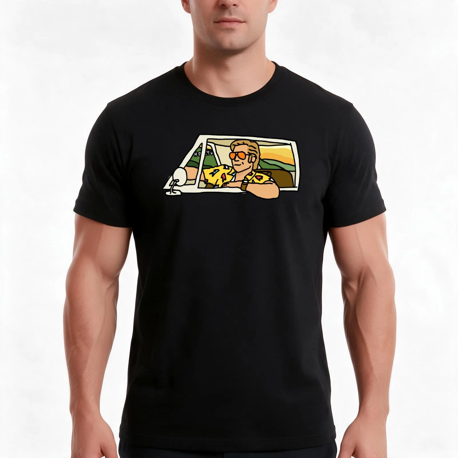 cruisin' cliff booth T-Shirt, Summer Casual Cotton Tee, Oversized Streetwear Tops, Vintage Graphic Print, Loose Fit Short Sleeve