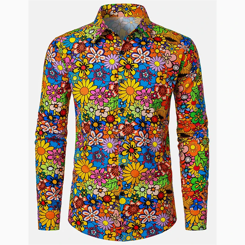 Holiday Bohemia Style Full Print Flowers Long Sleeve Shirt Men Clothes Elegant Formal Lapel Button Shirts Casual Fashion 2026