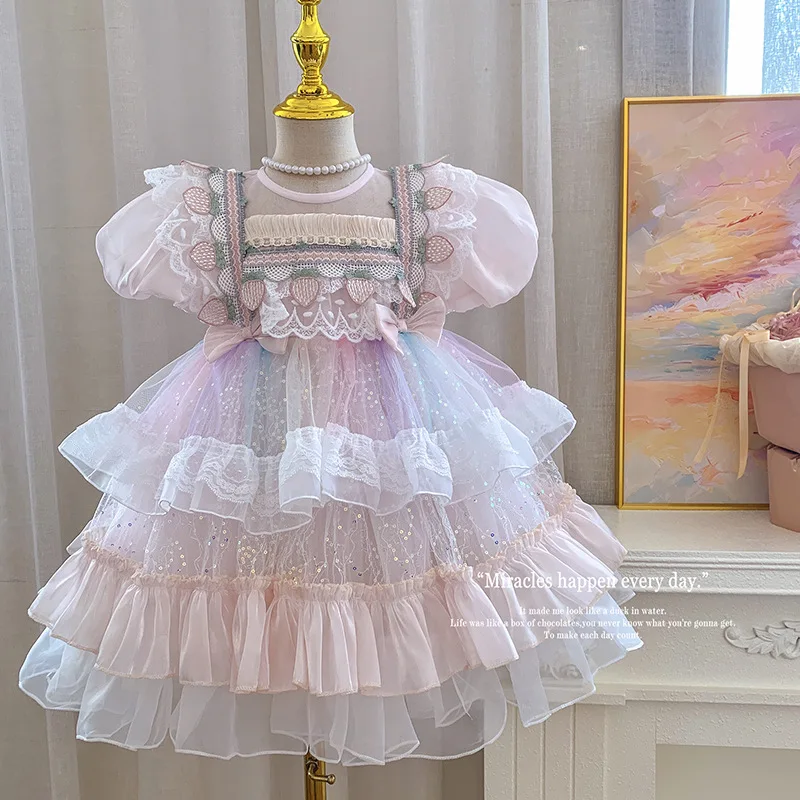 

HoneyCherry Lolita-style Princess Dress for Girls. It's A Sweet Dress with Puffed Sleeves for Girls, Suitable for Birthdays