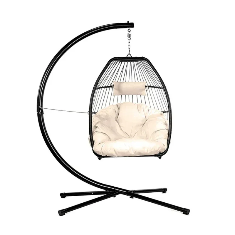 Removable Rattan Swing Patio Garden Weave Hanging Egg Chair with Cushion and Cover In or Outdoor