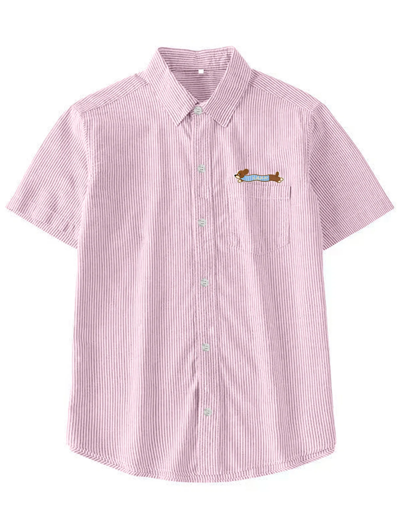 

Summer Trendy Men's Versatile New Fun Cartoon Puppy Short-Sleeve Striped Casual Layered Shirt