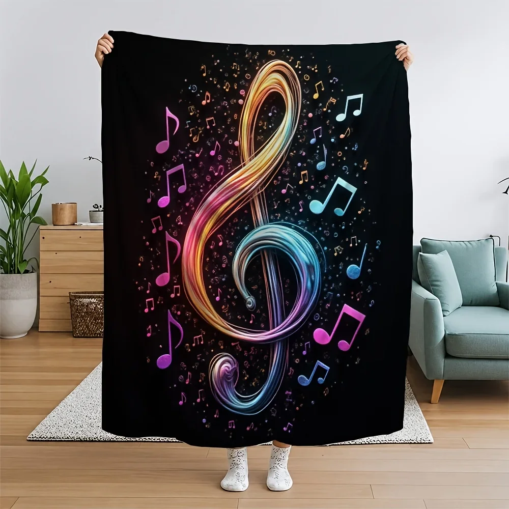 Black White Splash Treble Clef Piano Throw Blanket for Dorm Office Nap Birthday Anniversary Music Hobby Casual Favor