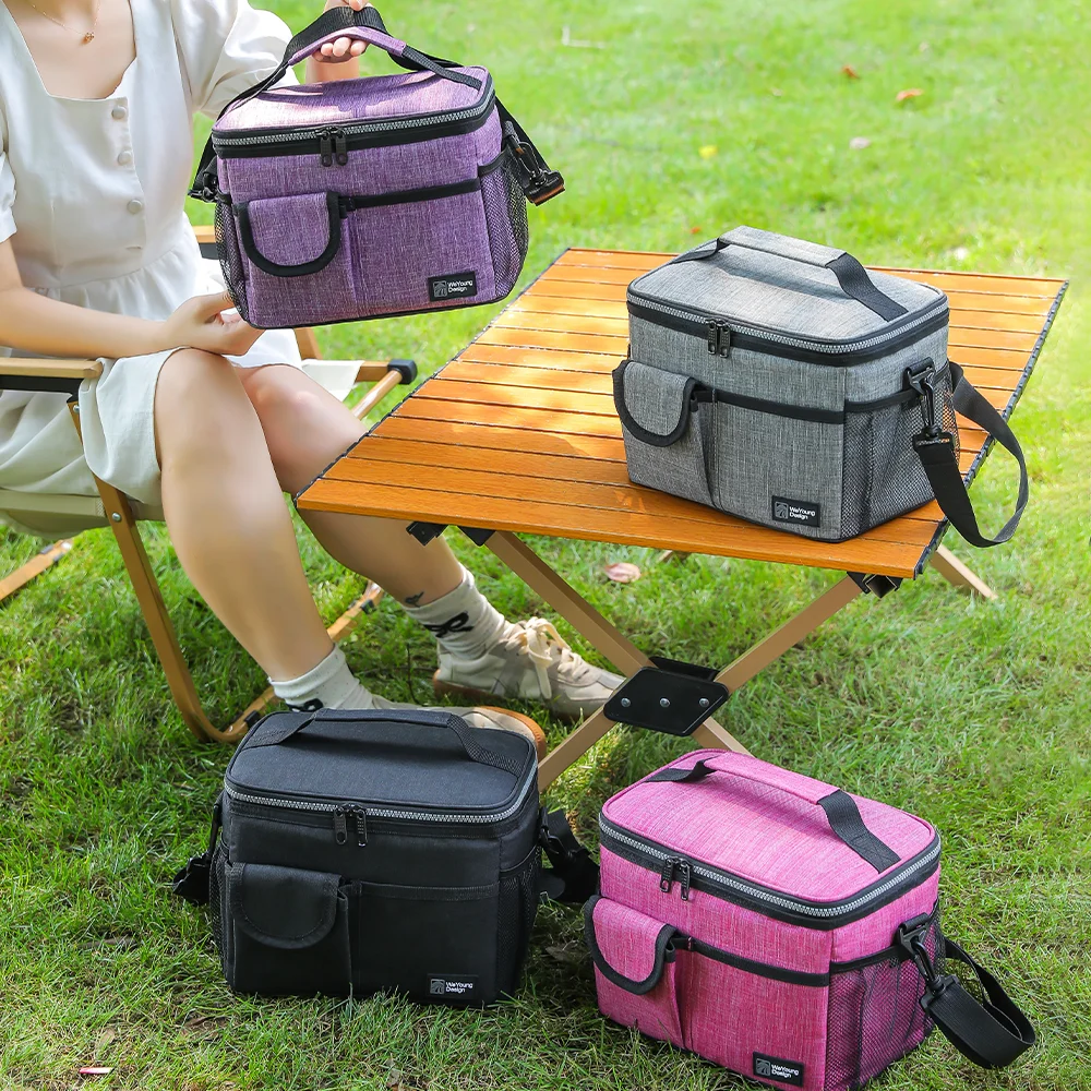 9L Outdoor Camping Picknick Isolierte Lunchbox aus Mattiertem Oxford-Stoff, Große Kapazität, Tragbare Kühltasche