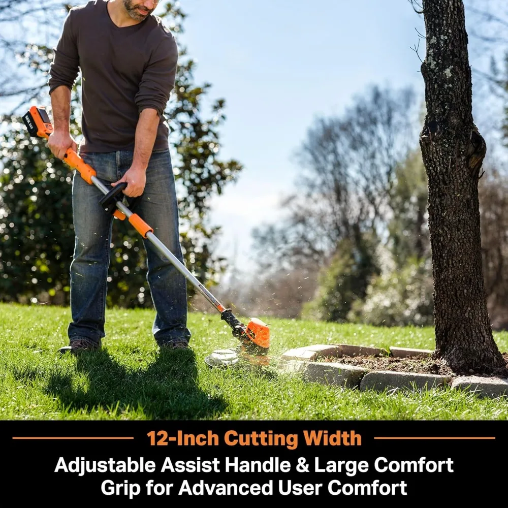 24V Cordless String Trimmer with 12-Inch Cutting Width, Auto Line Feed, and Battery & Charger Included