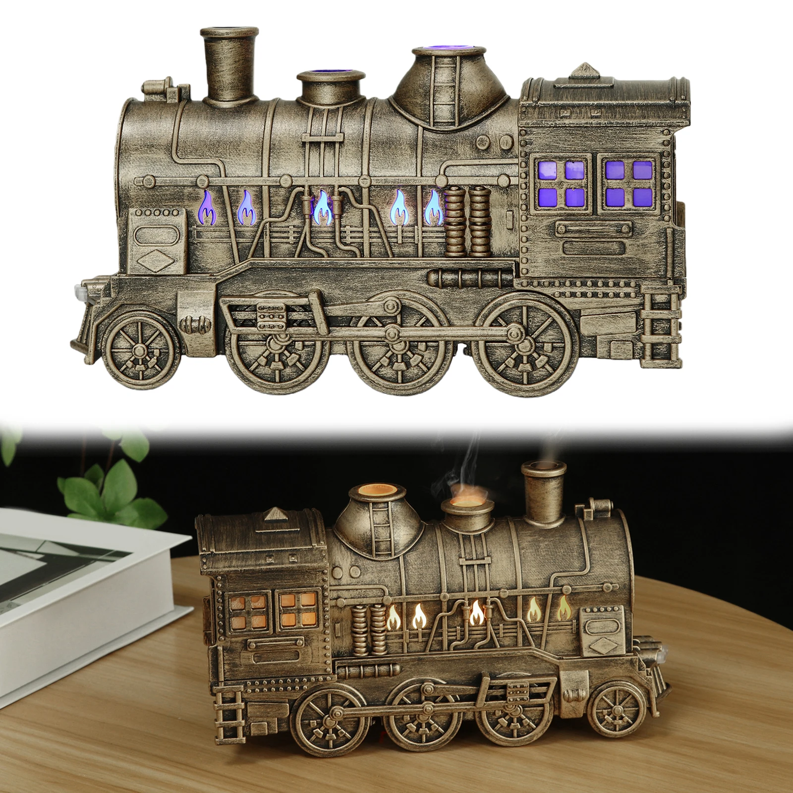 

300ML Vintage Steam Train Aroma Diffuser with 2-Color LED Light Essential Oil Diffuser Remote Control for Relaxation Home Decor