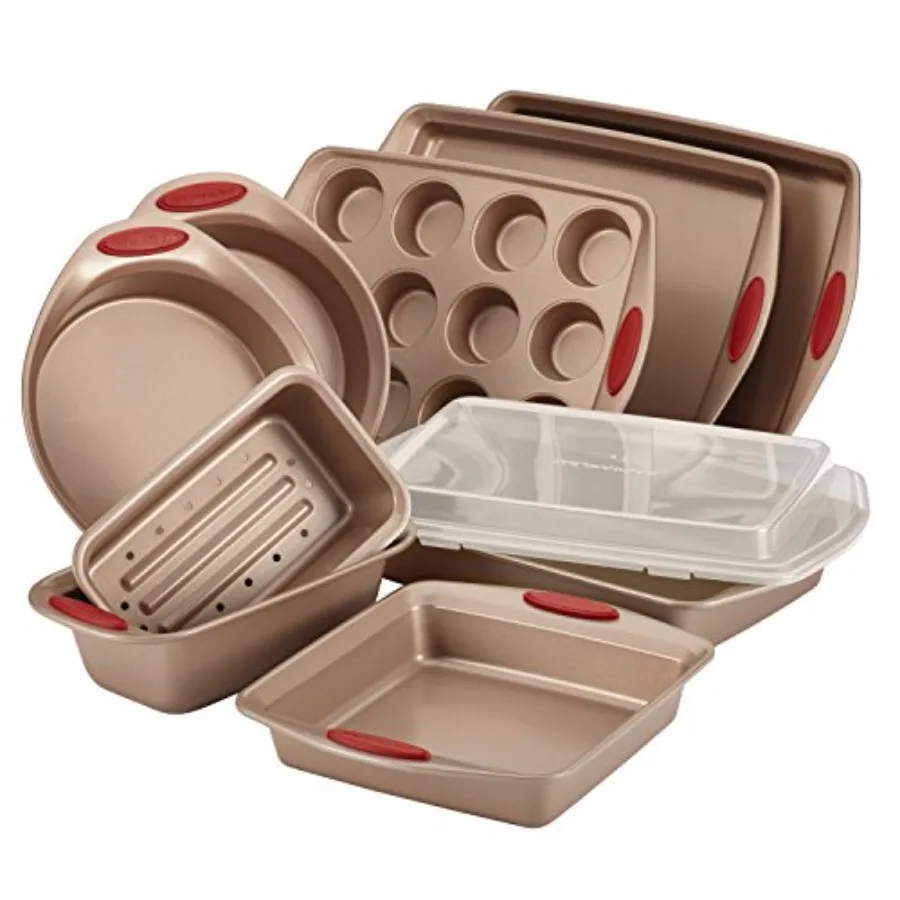 Kitchen nonstick bakeware set, aluminum with black coating, 10-piece for baking versatility and easy release
