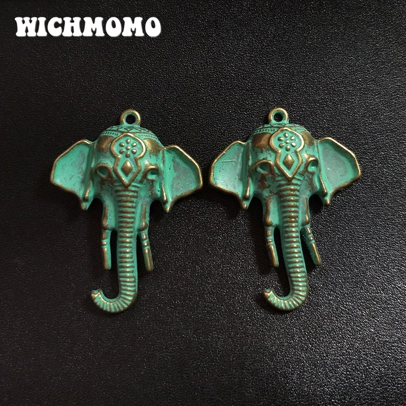 Nowe 2 szt. 45*33MM Retro Patina Platerowane Zawieszki z Zielonymi Słoniami ze Stopu Cynku do DIY Rękodzieła, Materiały do Wyrobu Biżuterii — zdjęcie 6
