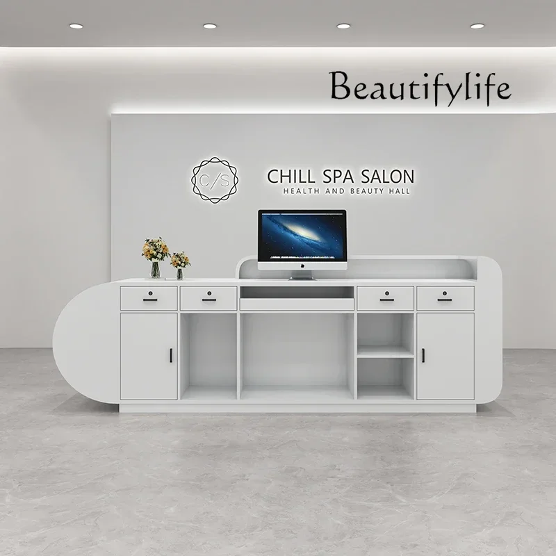 

Barber shop front desk reception desk beauty salon clothing store small curved paint checkout page dance room bar