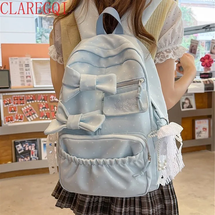 Korean bow girl's backpack, student backpack, versatile campus, versatile commuting, sweet travel, high-end backpack
