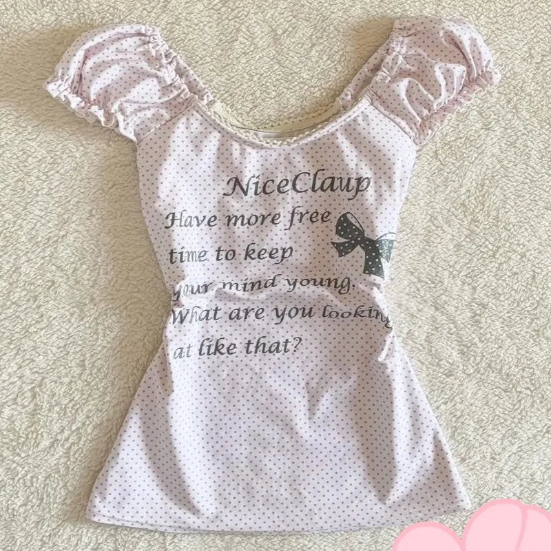 

Y2K Subculture Woman Polka Dot Ropa Clothing T-shirts American Vintage Sweet Sexy Female Clothing Summer Casual Popular Tops