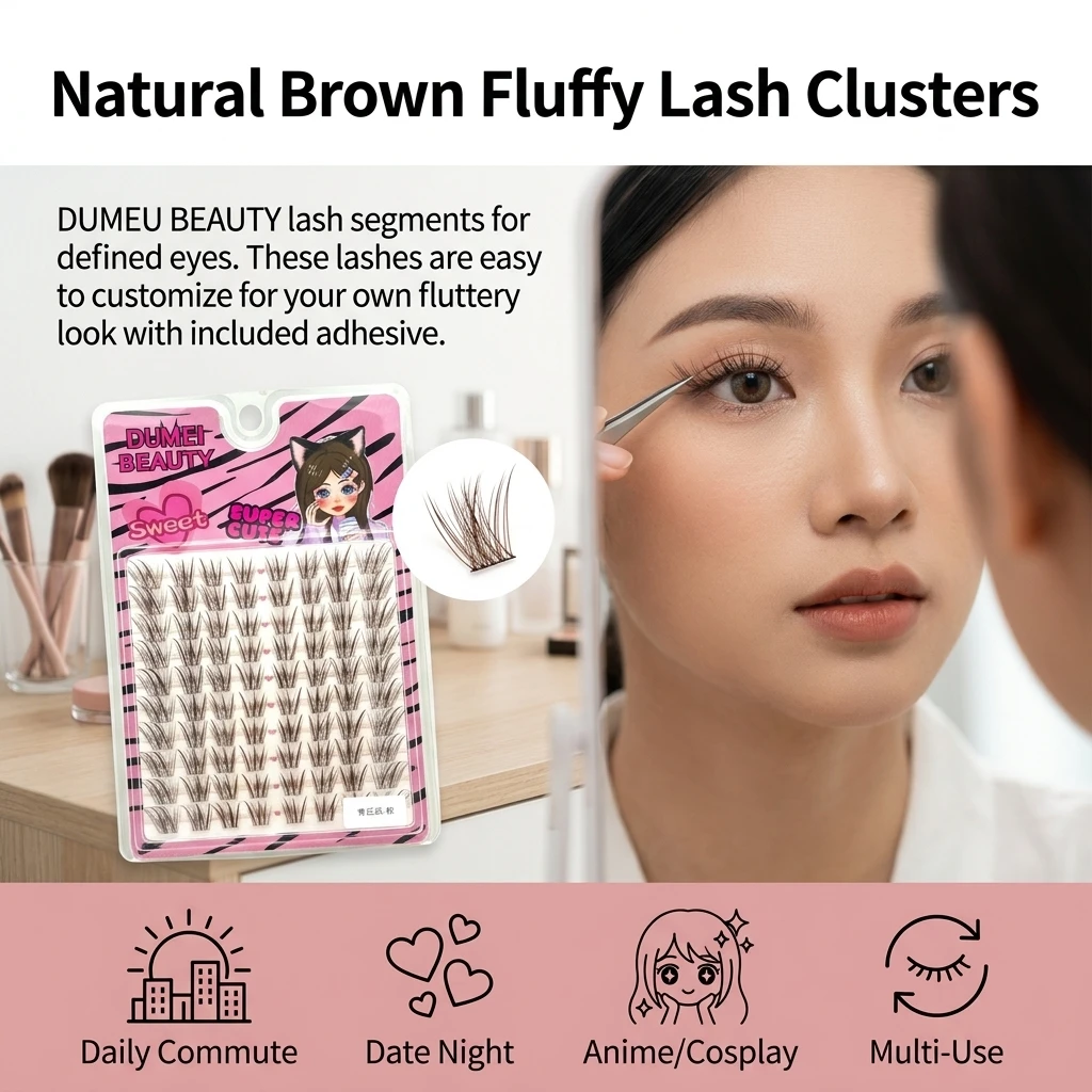 10 Rows End Eye Elongated Eye Lashes Foxes Style Brown False Eyelashes C Curl 12-13mm Long Fluffy Lash Segmented Eyelashes