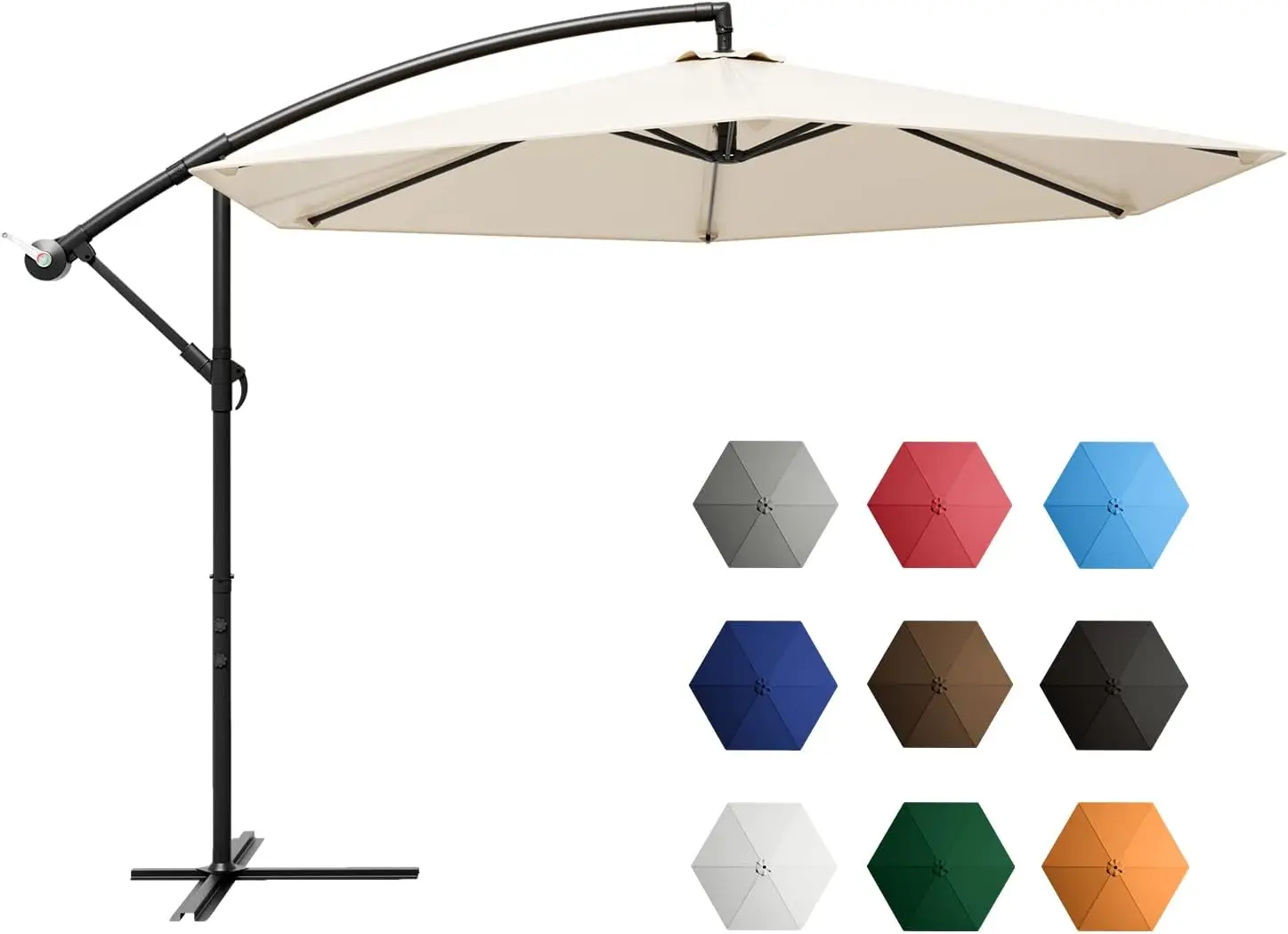 Greesum Offset Umbrella 10FT Cantilever Patio Hanging Umbrella Outdoor Market Umbrella with Crank and Cross Base (Beige)