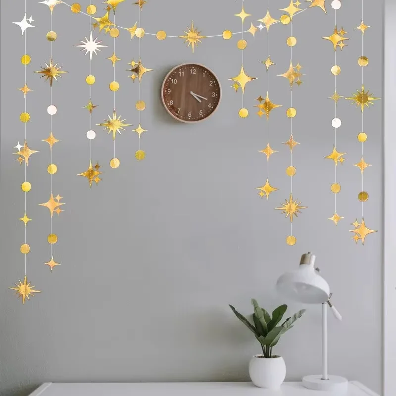 24PCS/28PCS Decorated Star Garland Polka Dots Flow With Valentine's Day Party New Year HomeGlitter Shower Curtain Props