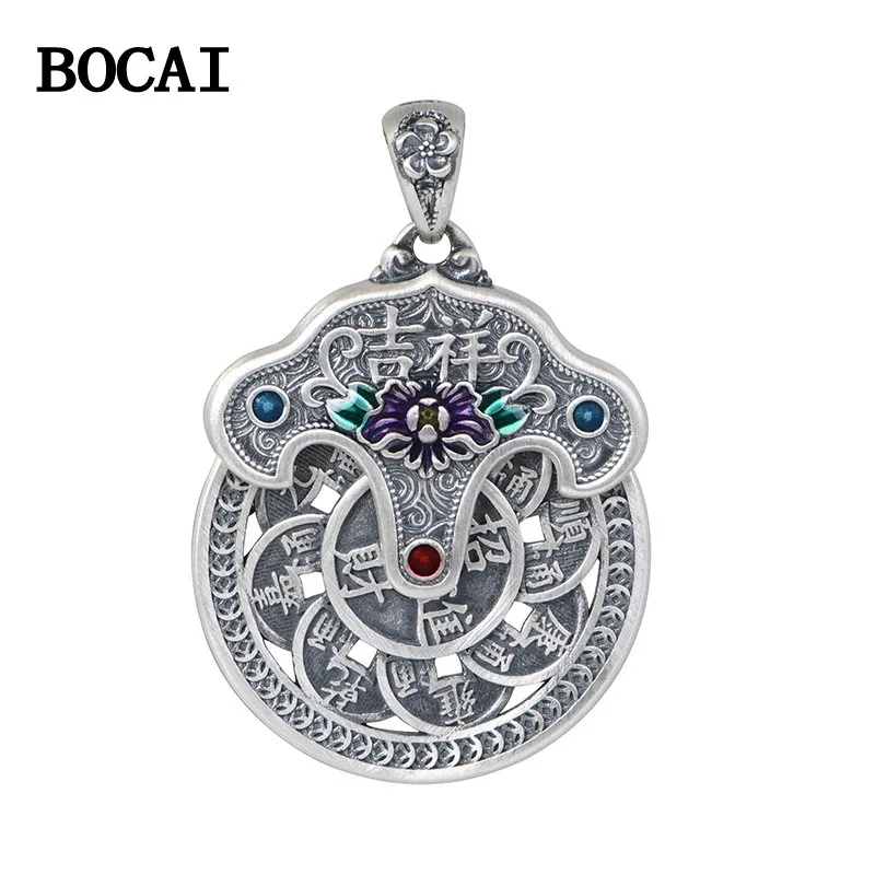 

BOCAI New S999 Silver Retro Grand Auspicious Ancient Kangxi Yongzheng Qianlong Copper Coins Pendants Men and Woman