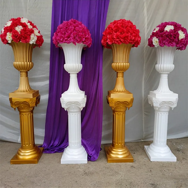 

White And Gold Theme Wedding Decoration Roman Column Plastic Pillars Road Cited With Vase For Party Welcome Area Guide Props