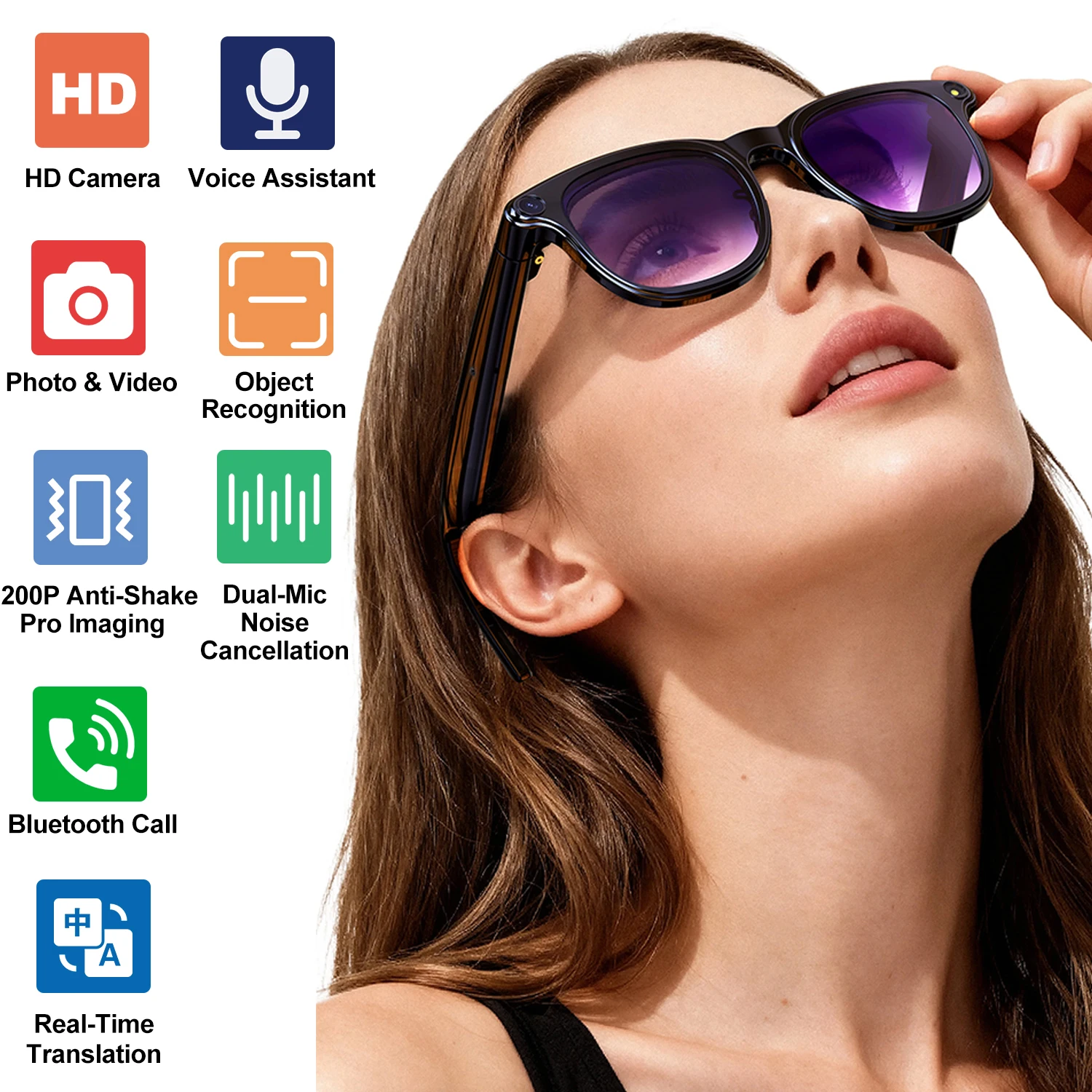 

AI Smart Glasses 8MP Camera Video Recording Real-time Translation Voice Assistant Bluetooth Call Music Player Smart Glasses New