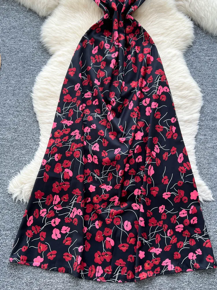 Ele dentelle épissure v-ne ort Sve imprimé fleuri Dr femme taille haute a-ligne Midi Dr été Faion Sense Long Dr